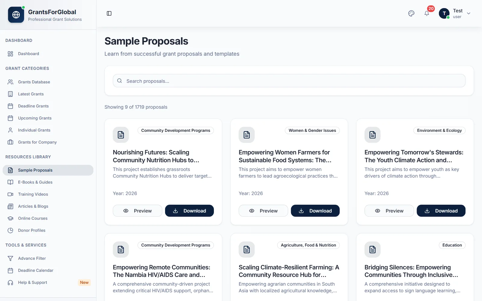 Sample Proposals in the member dashboard