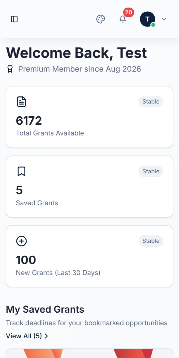 Member dashboard home on a phone